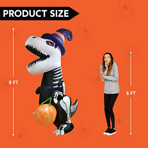 8 FT Inflatable Skeleton Dinosaur with Pumpkin A7758