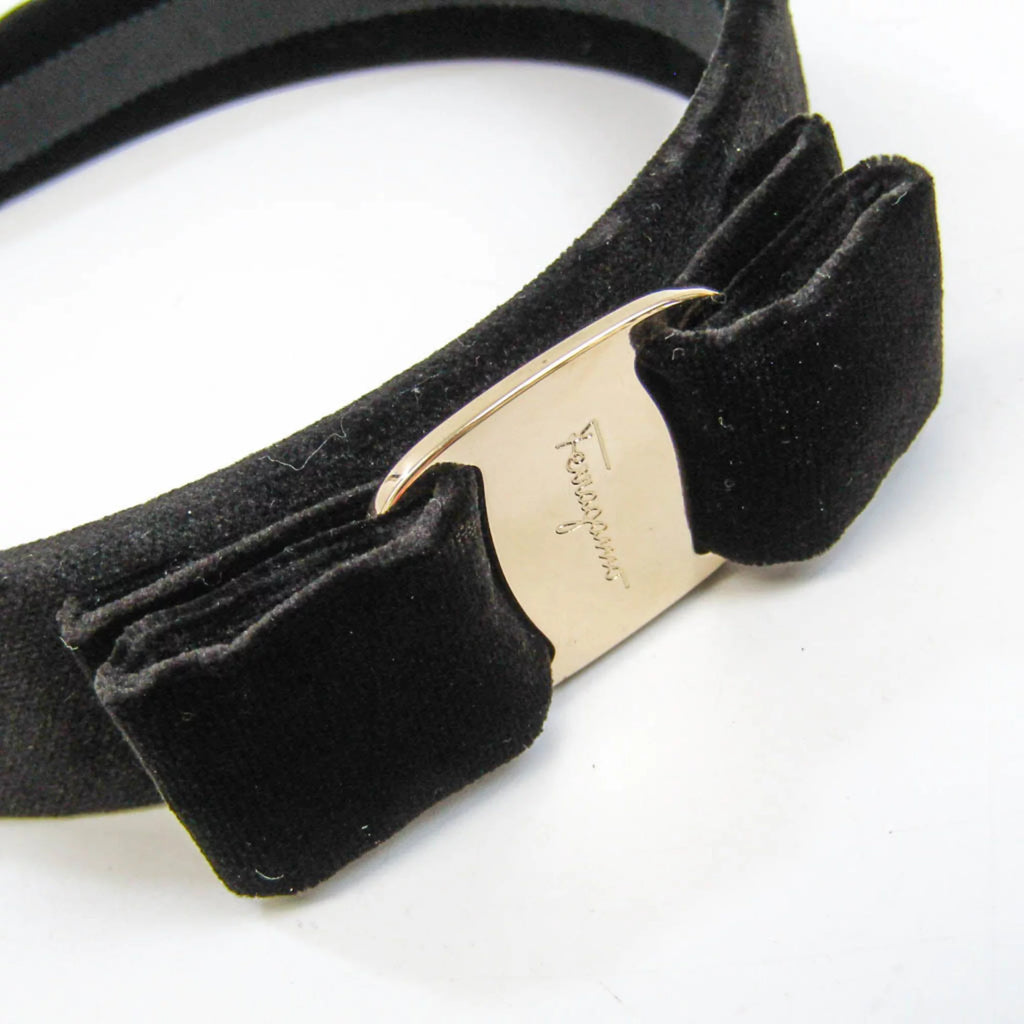 Pre-Owned Leather Metal Women's Alice Band Black, Champagne Gold R538