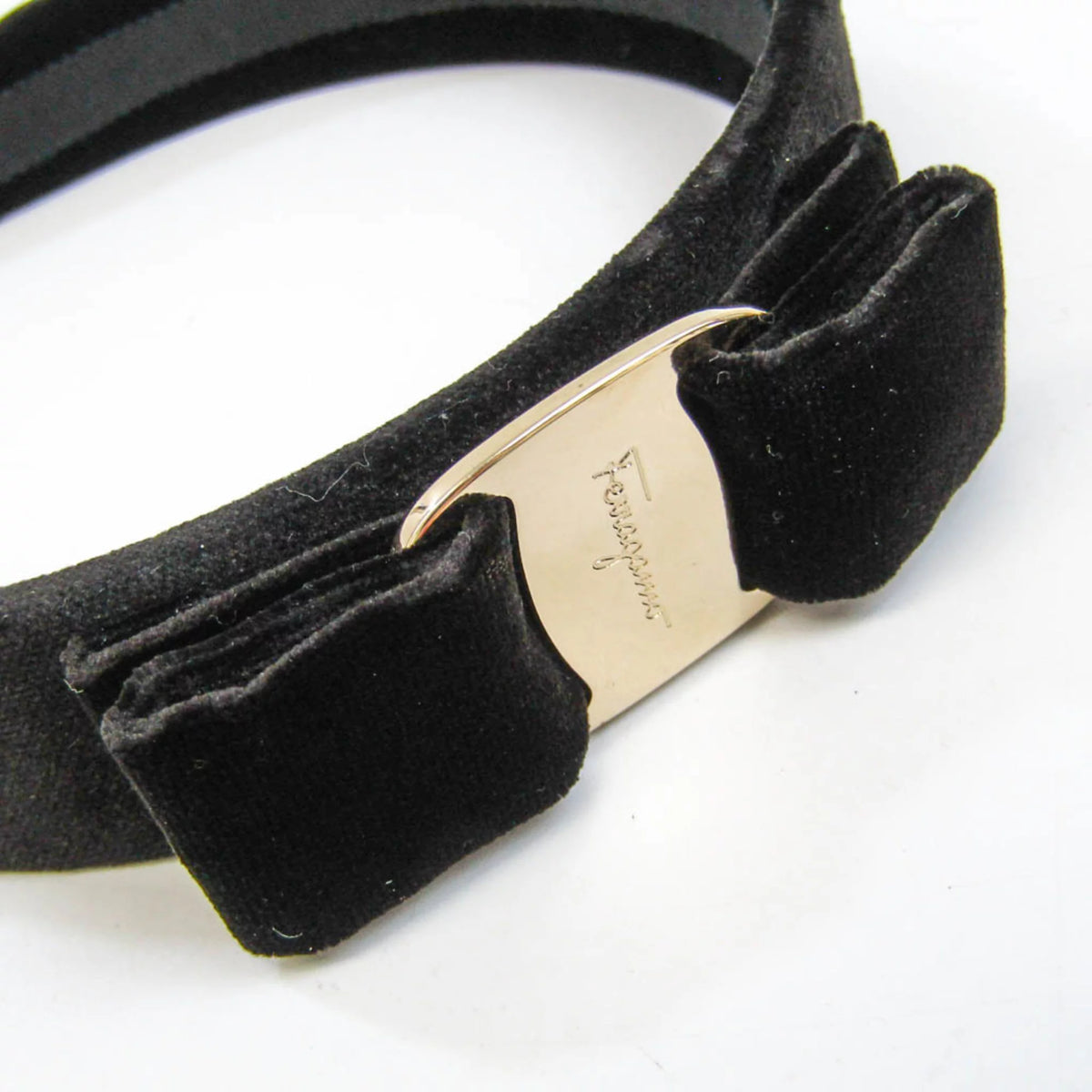 Pre-Owned Leather Metal Women's Alice Band Black, Champagne Gold R538