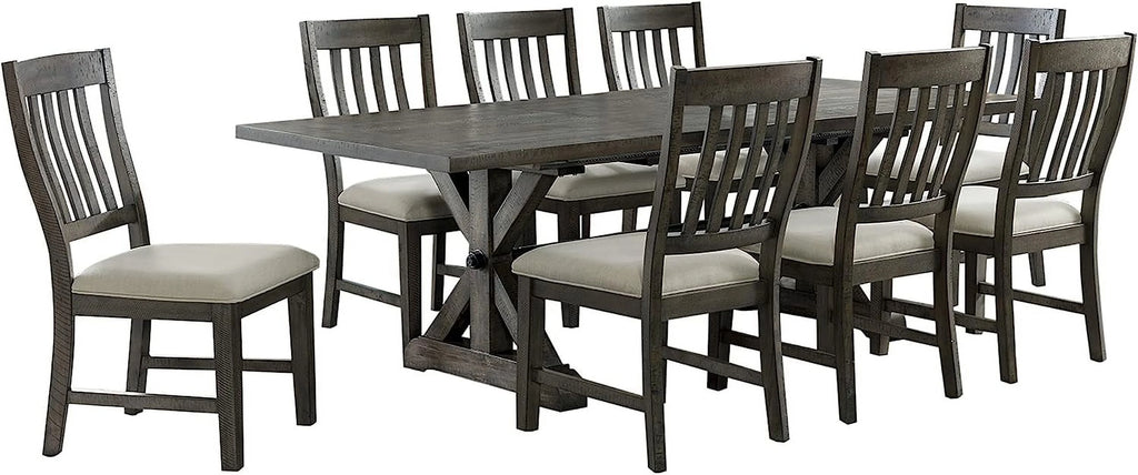 Gray 8 Piece Extendable Dining Set with 8 Upholstered Chairs O60838