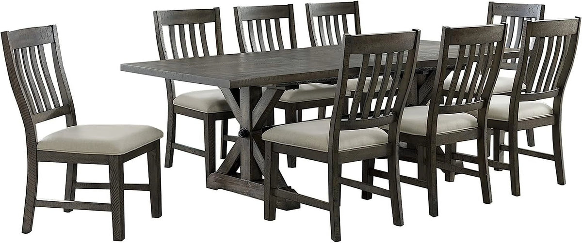 Gray 8 Piece Extendable Dining Set with 8 Upholstered Chairs O60838