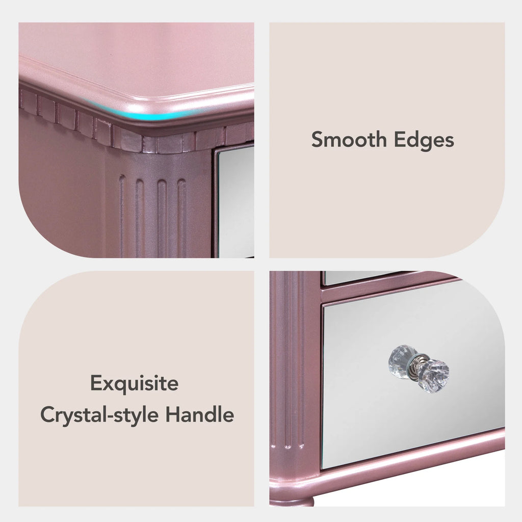 Pink Vanity Set with Tri-Fold Mirror and Stool Q434