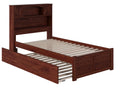 Twin Solid Wood Platform Bed with Footboard & Trundle in Walnut Q127