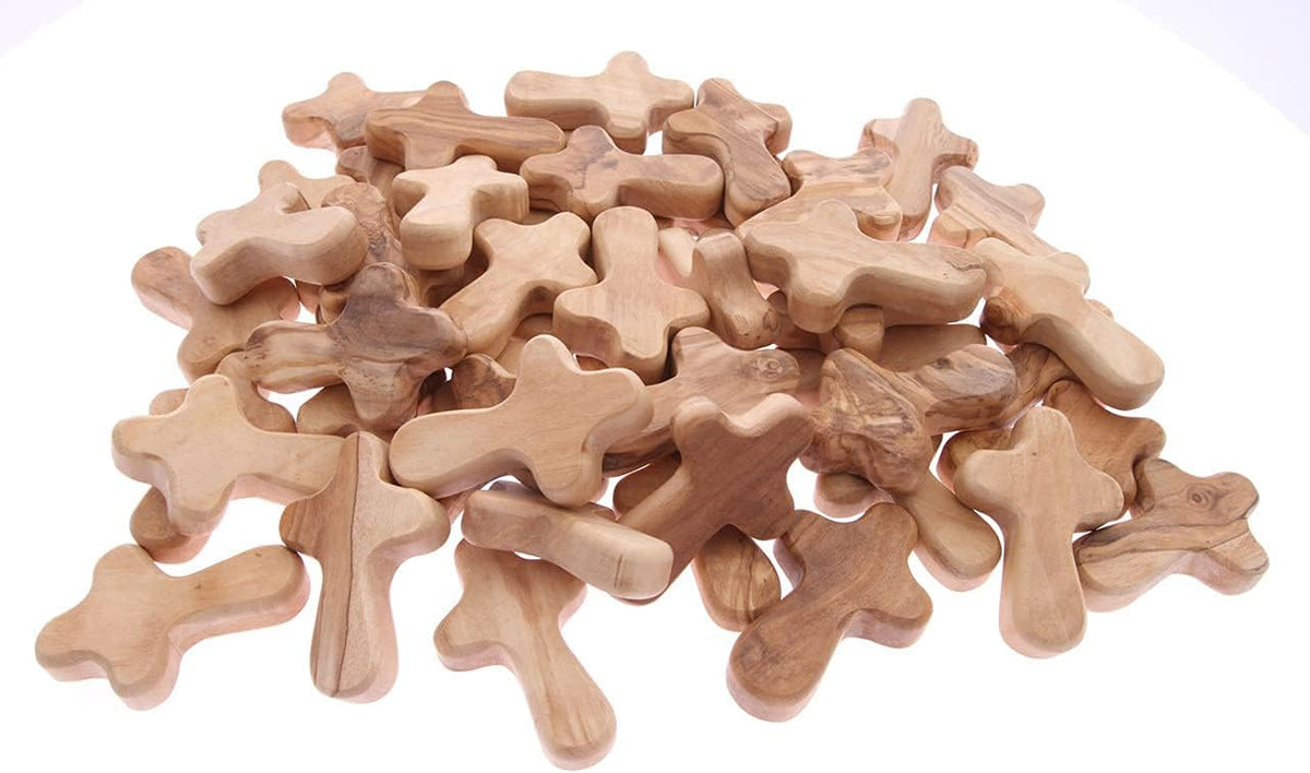 100 Small Olive Wood Pocket Crosses with Certificates D7167