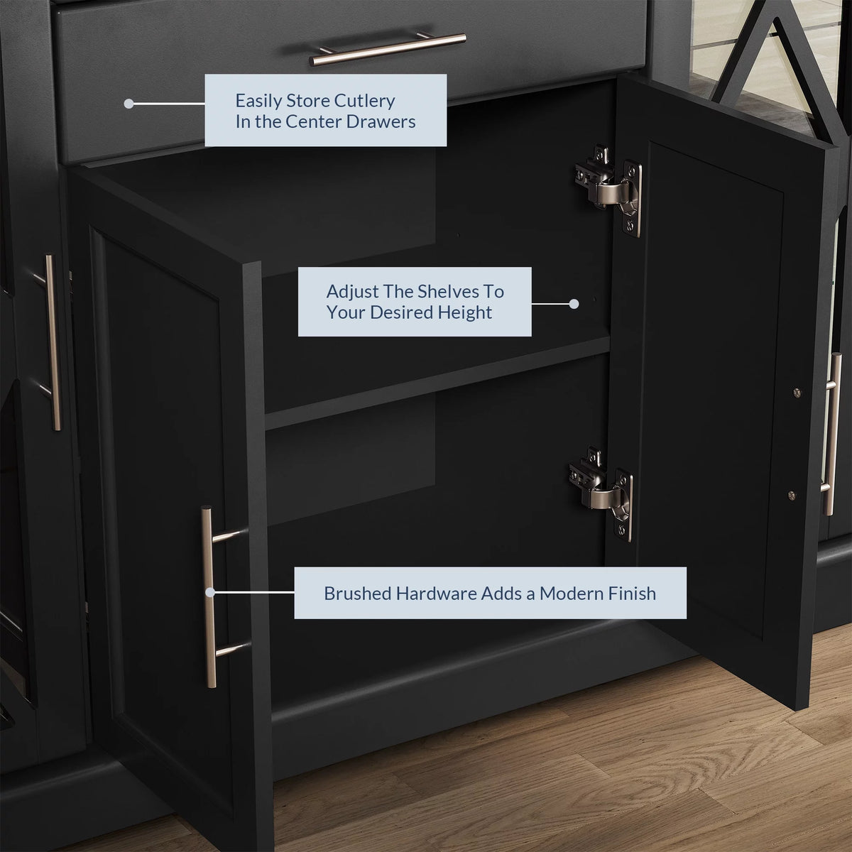 Black Wood Storage Sideboard Buffet Cabinet K8815