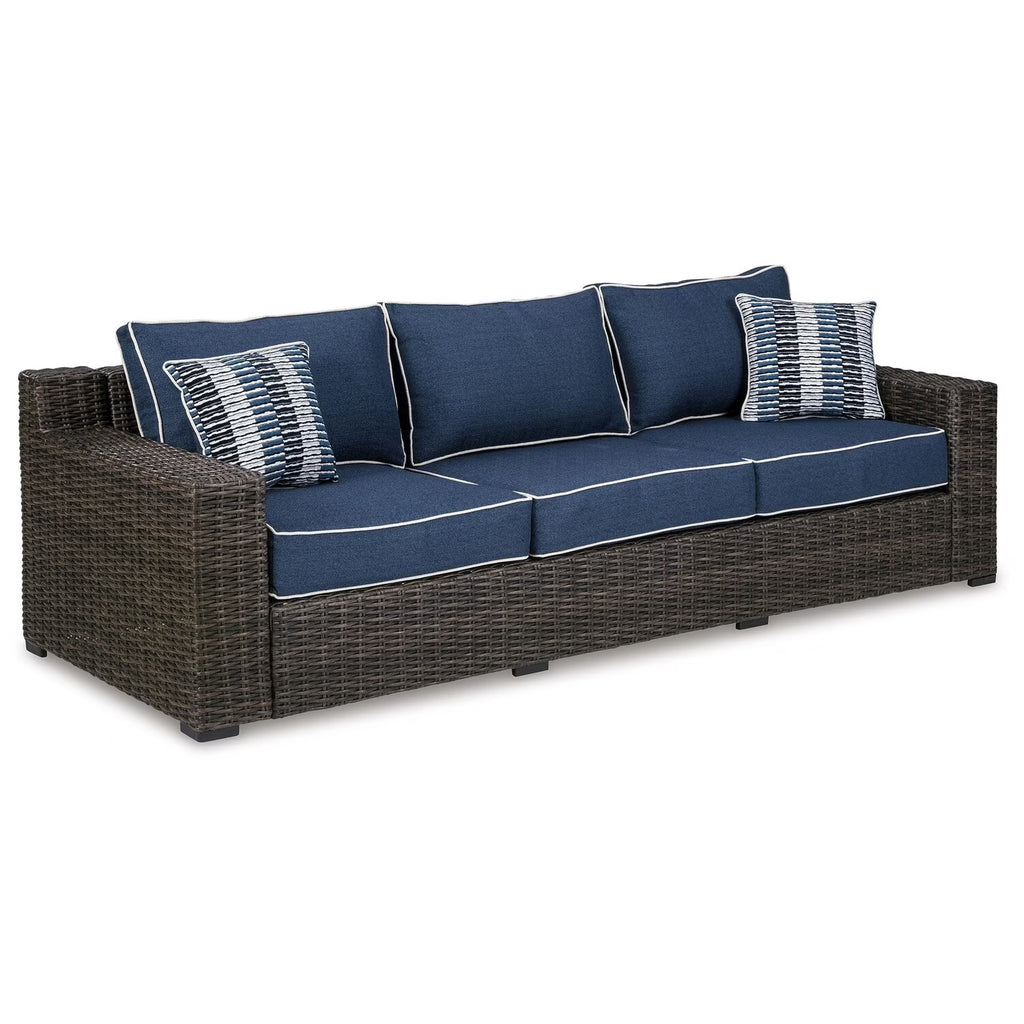 98 Inch Outdoor Sofa with Blue Polyester Upholstery K995789