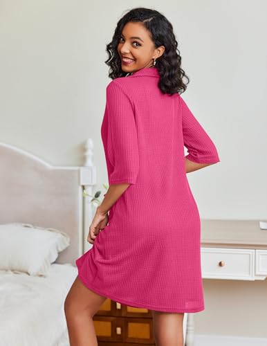 Short Waffle Knit Bathrobe with Pockets M974303