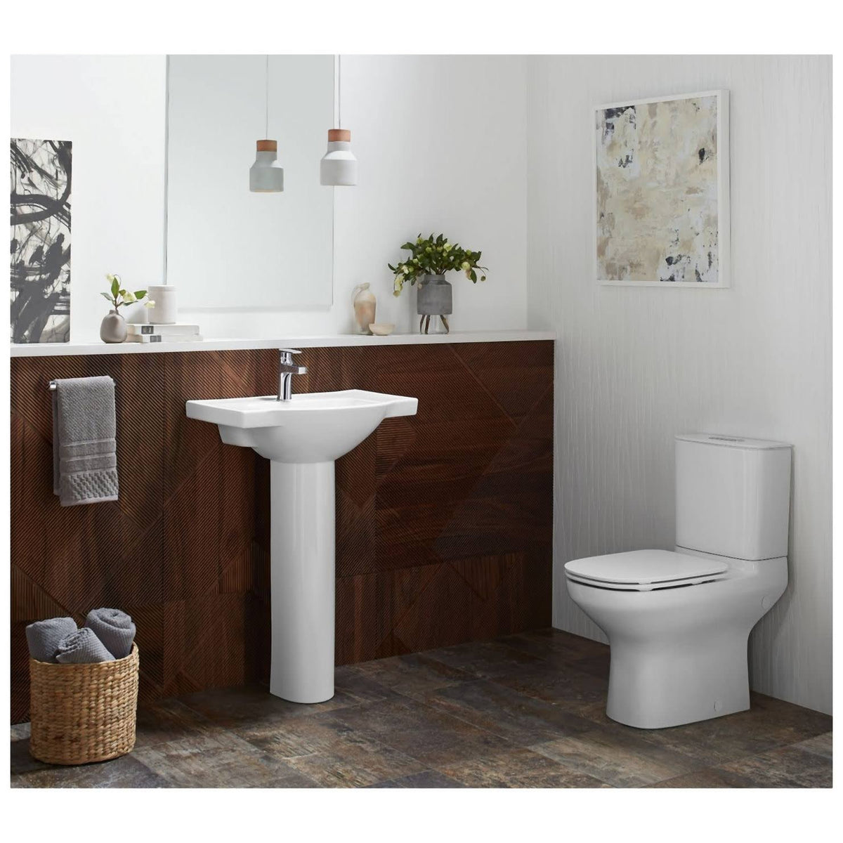 24 In. Pedestal Bathroom Sink Basin with Single Faucet Hole, Thunder Grey H432