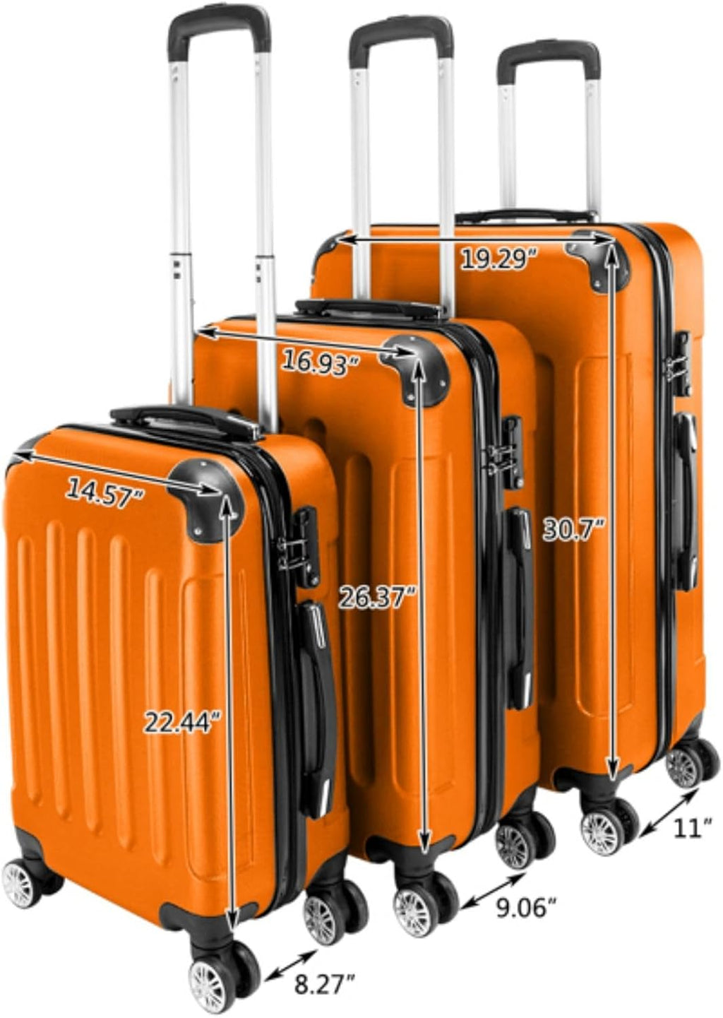 3 Piece Set Hardside Roller Suitcase 20" / 24" / 28" Set, Orange, Blue M7558