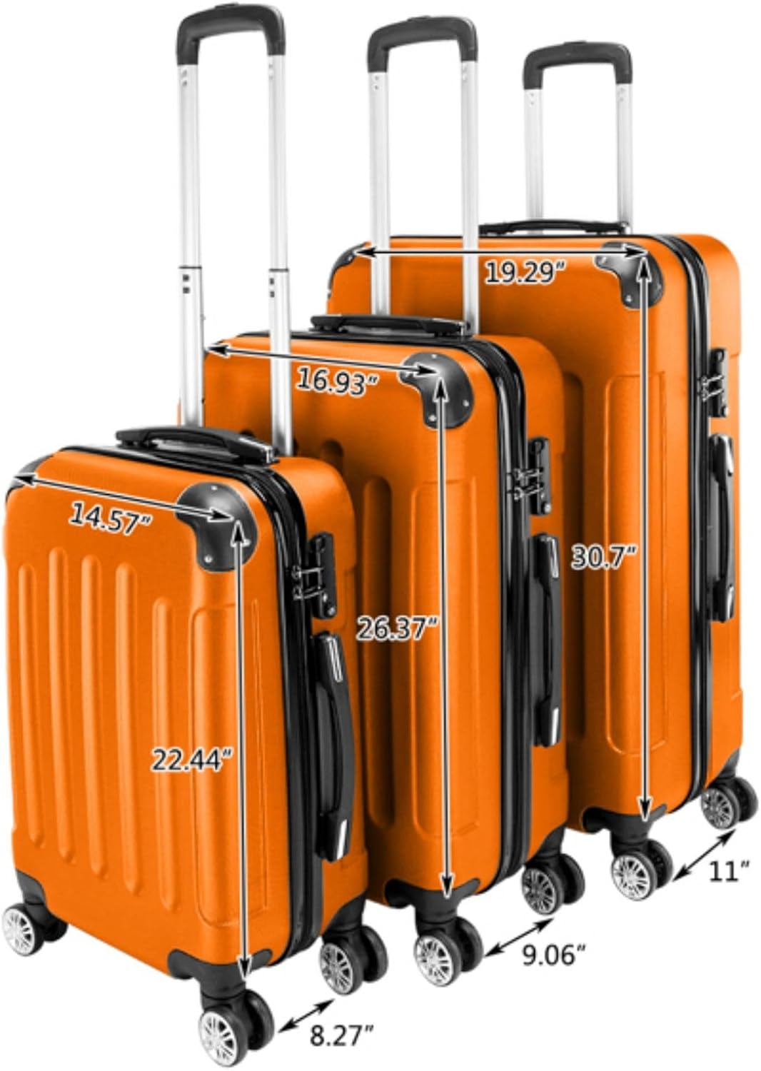 3 Piece Set Hardside Roller Suitcase 20" / 24" / 28" Set, Orange, Blue M7558