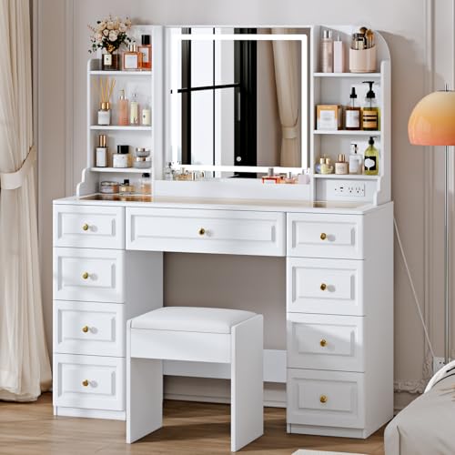42" Black Makeup Vanity Desk with Mirror and Chair U854