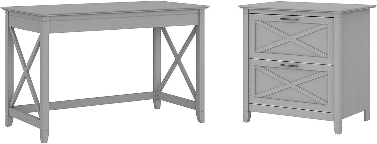 48W Reclaimed Pine Writing Desk with 2 Drawer Lateral File Cabinet I208512