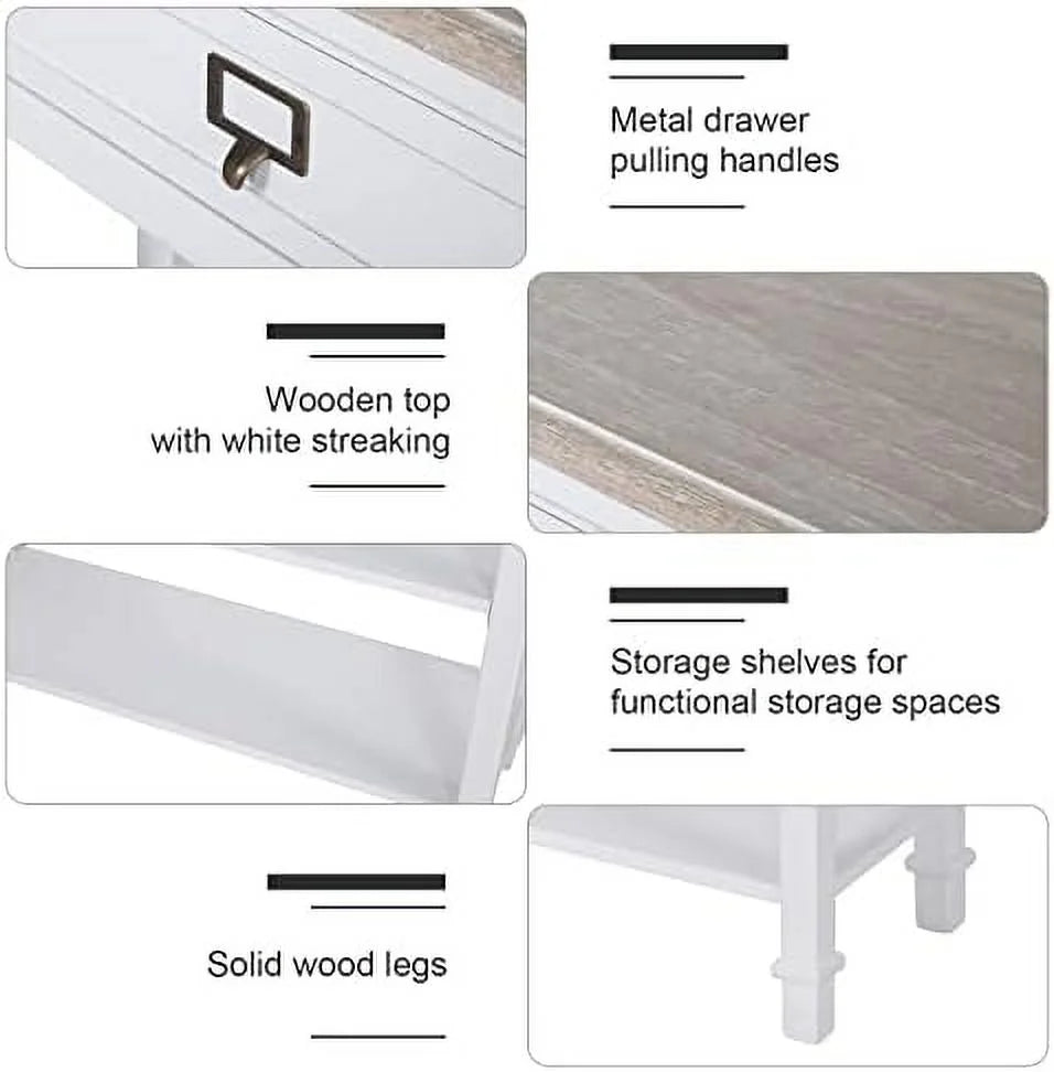 Rustic White Console Table with 2 Drawers I3229