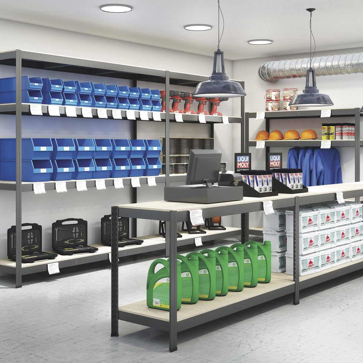 Industrial Shelving 4 Shelf Racks 71Inch W x 24inch D 1200-lb. Capacity per Shelf D1648