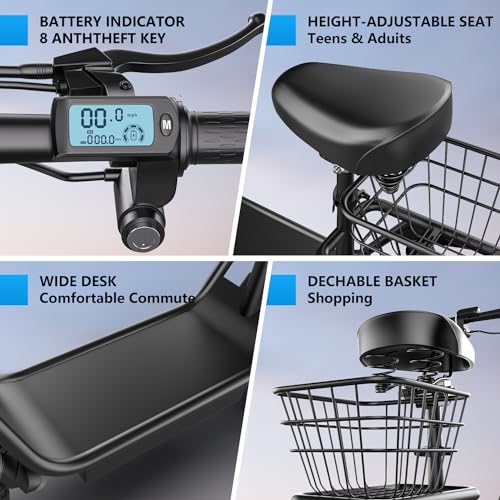 500W Peak Motor Sit Down E Scooter with Basket, 14" Pneumatic Tire C925