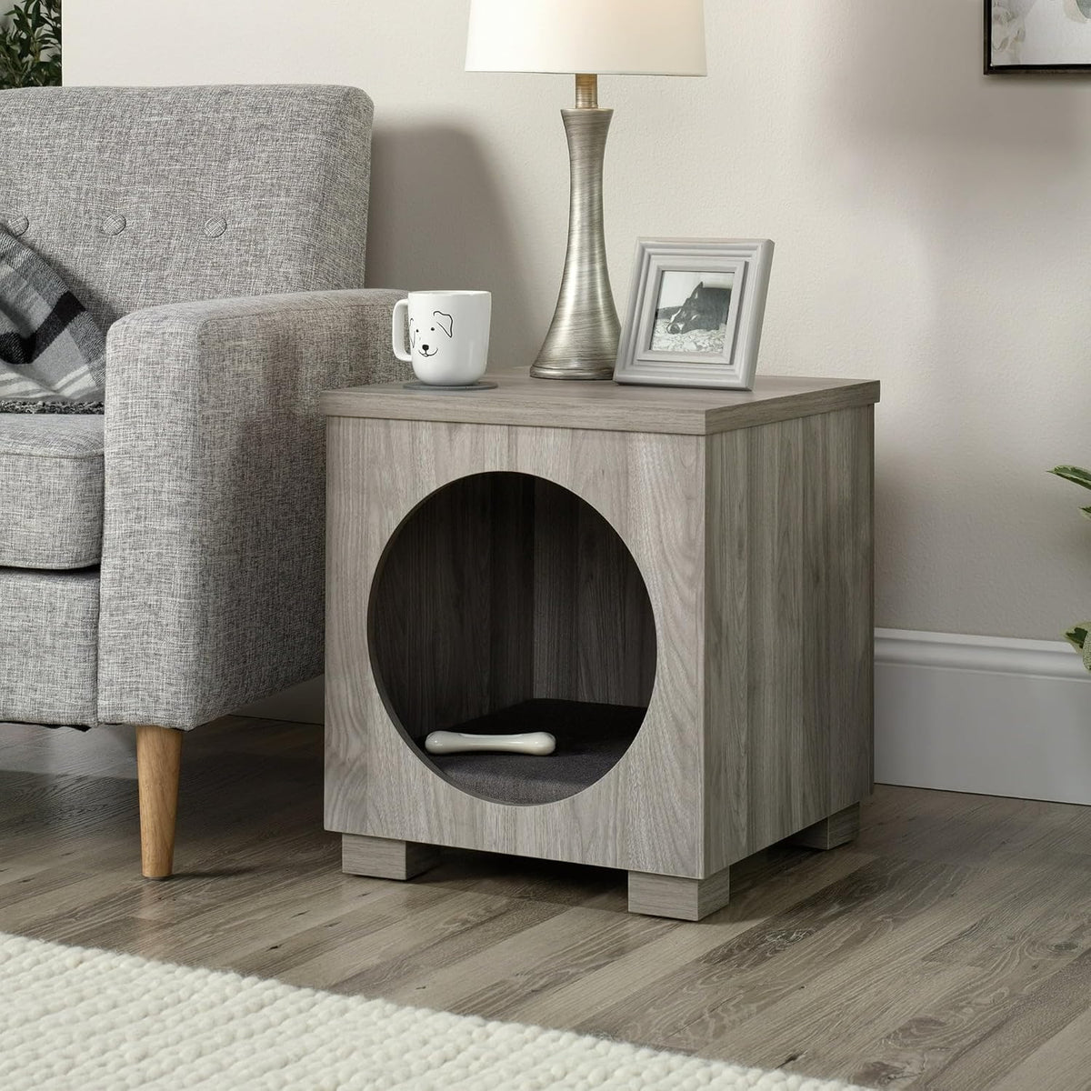 Light Walnut Pet Bed Side Table Combo Y2415