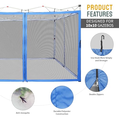 10 x 10 Pop Up Canopy Mosquito Net Sidewall with Zipper 4 Packs Blue N3945