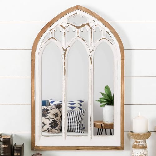 Arch Window Wall Mirror with Wooden Frame 16.14" x 1.38" x 25.2" R43311