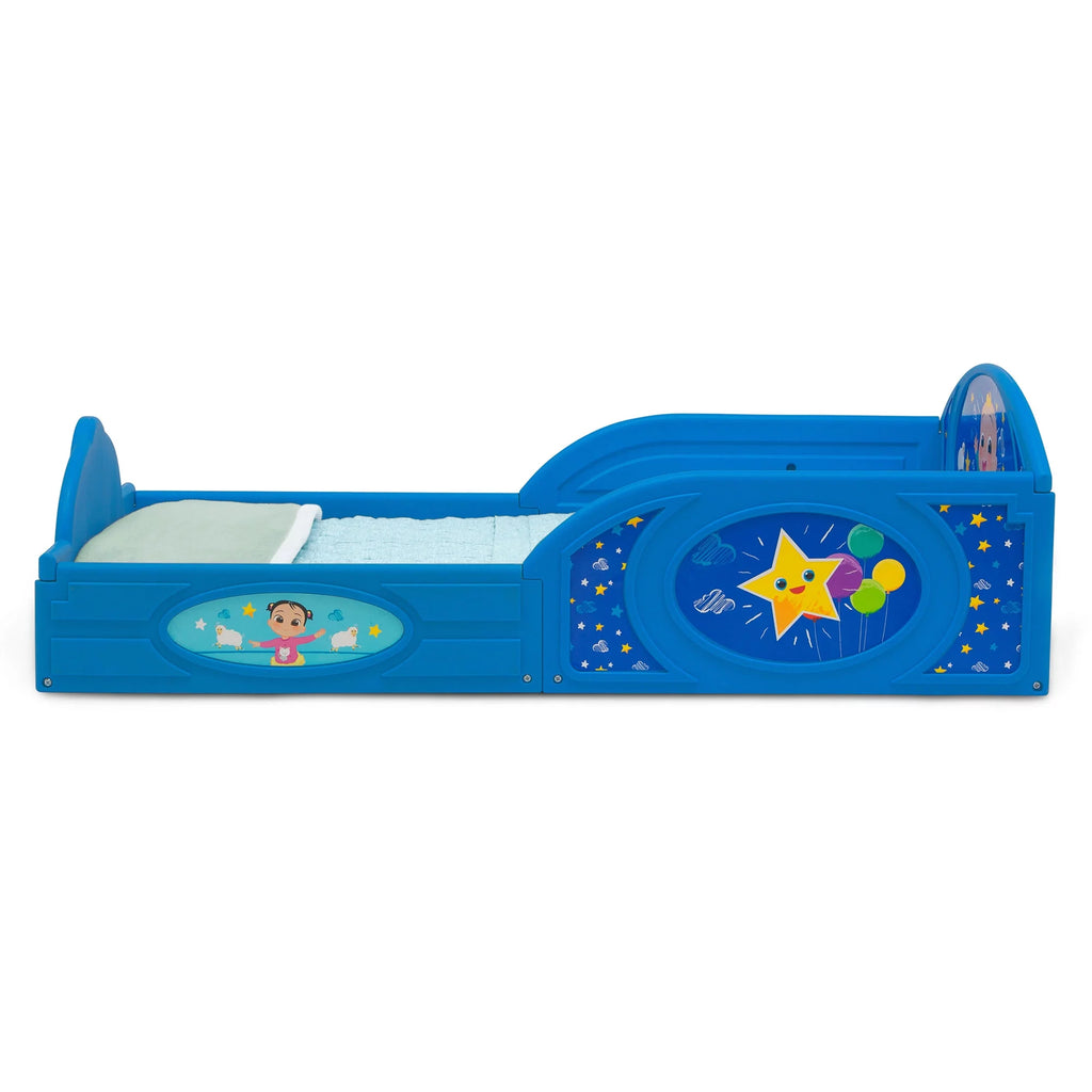 Blue Toddler Bed with Built-In Guardrails V8378