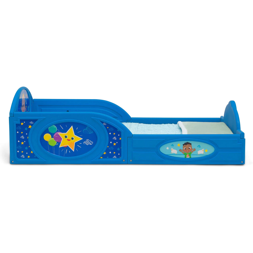 Blue Toddler Bed with Built-In Guardrails V8378