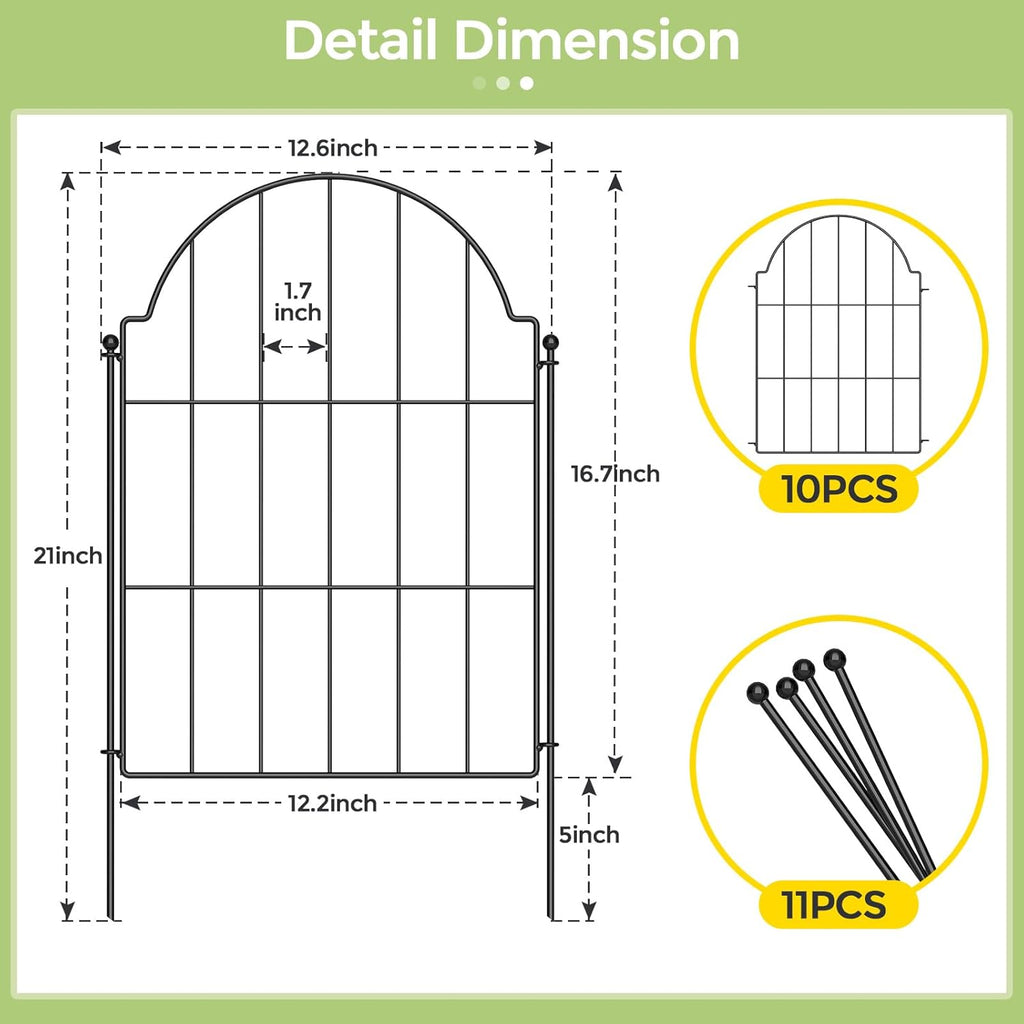 21in X 10.2ft Rustproof Metal Garden Fence, 10 Pack I465