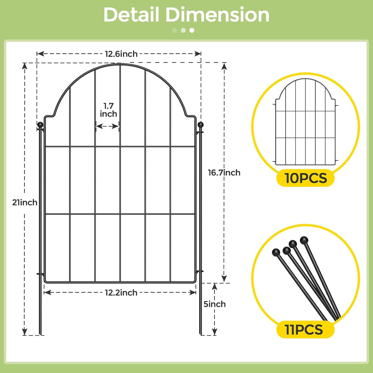 21in X 10.2ft Rustproof Metal Garden Fence, 10 Pack I465