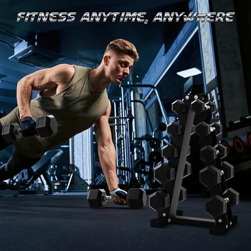 Rubber Coated Hex Dumbbell Set with Storage Rack U669677