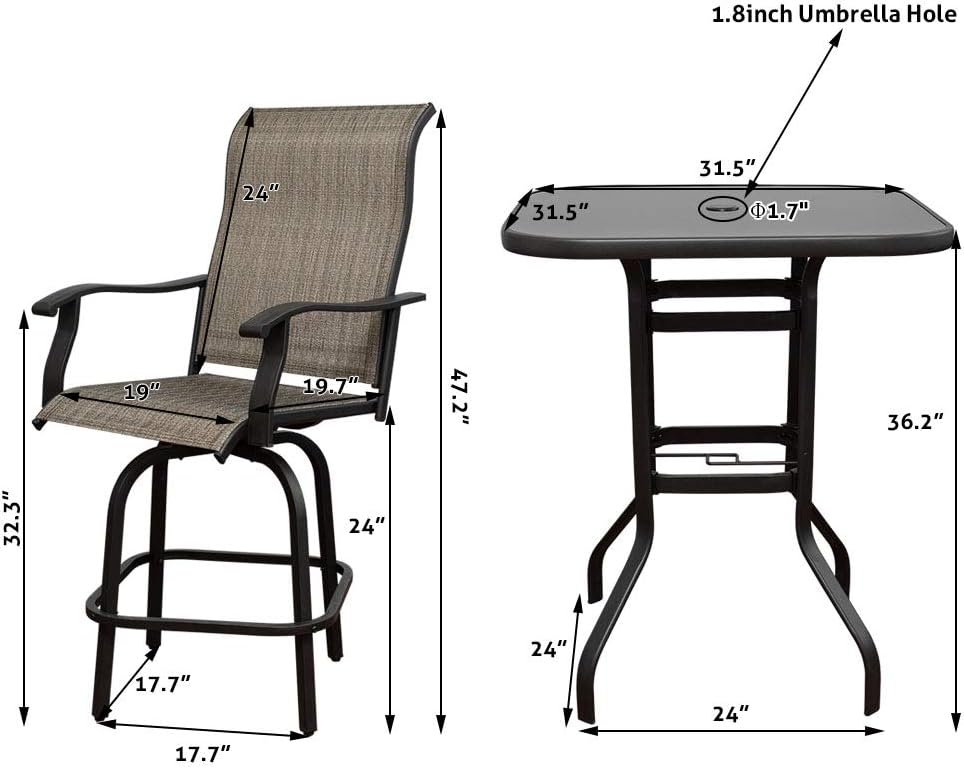 Swivel Bar Stools Set with All-Weather Metal Frame P4715