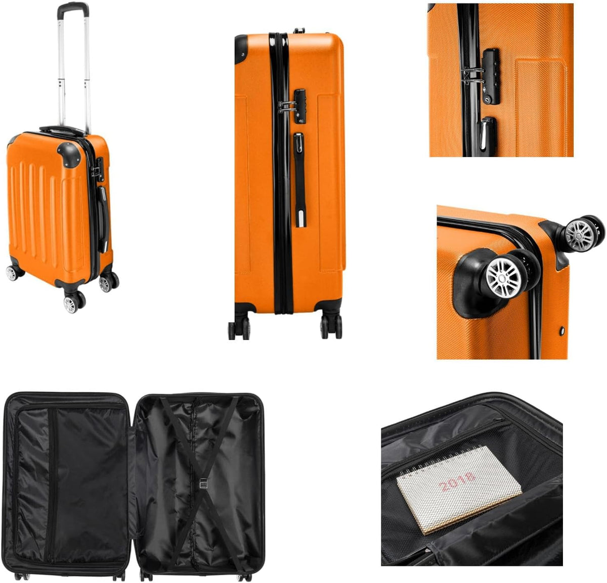 3 Piece Set Hardside Roller Suitcase 20" / 24" / 28" Set, Orange, Blue M7558