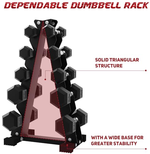 Rubber Coated Hex Dumbbell Set with Storage Rack U669677