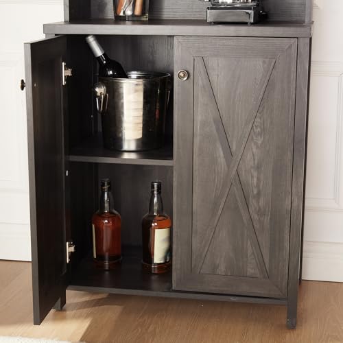 Grey Wood Storage Cabinet with Microwave Stand M6127