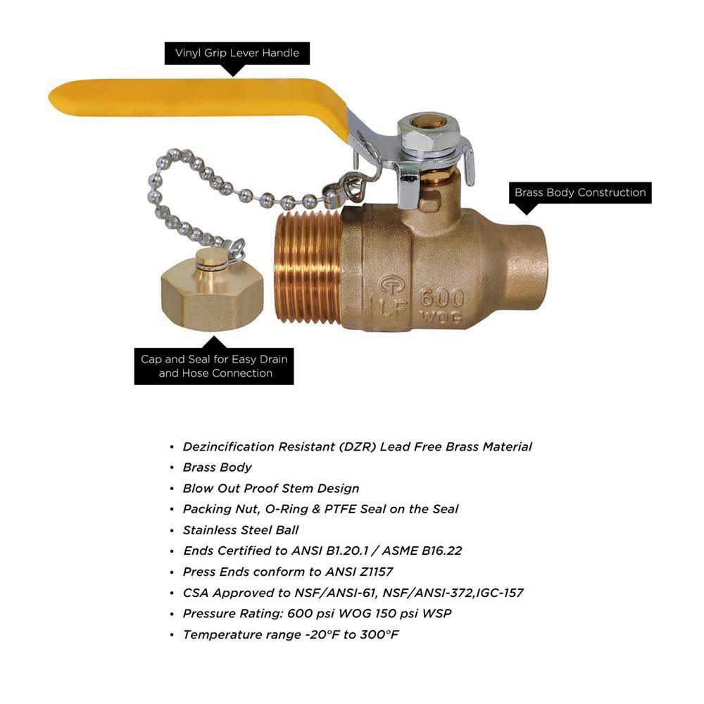 3/4 in. Brass Full Port Hose Ball Valve with Chain and Cap (10 Pack) A126545