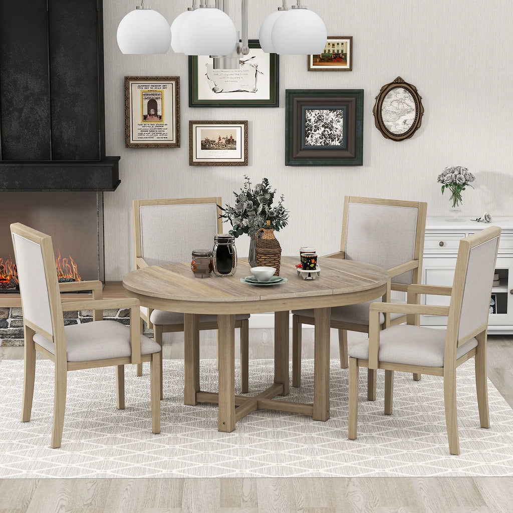 5-Piece Extendable Wood Dining Table Set with 4 Upholstered Chairs C382283
