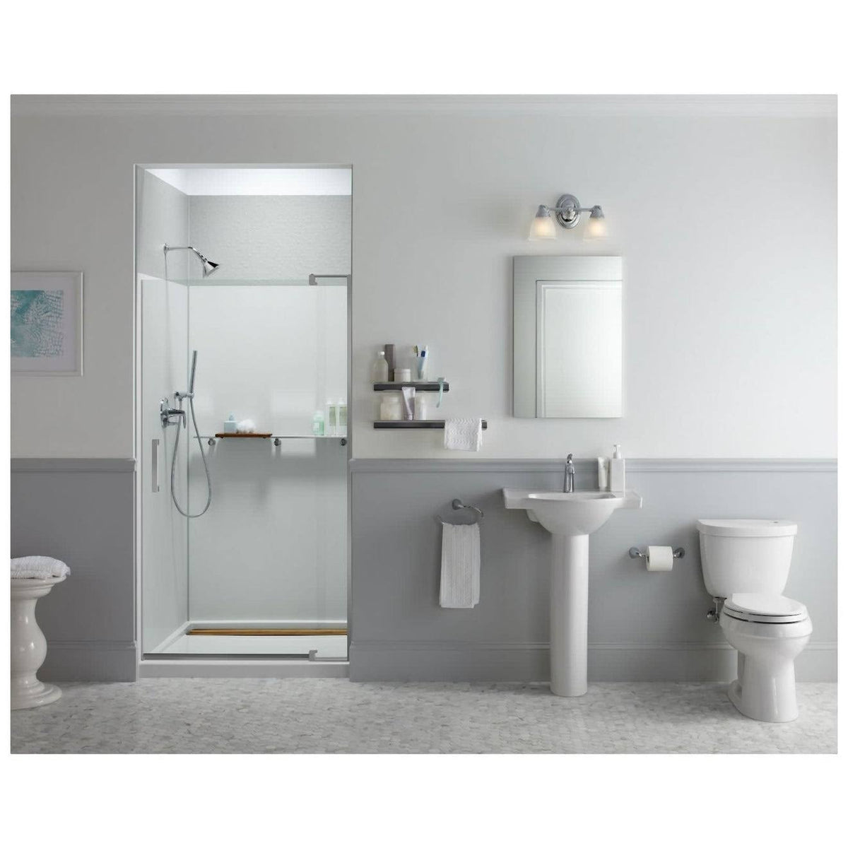 24 In. Pedestal Bathroom Sink Basin with Single Faucet Hole, Thunder Grey H432