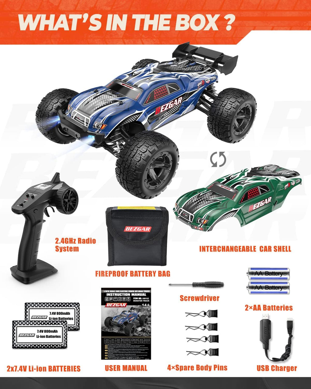 1:16 Scale 4WD Remote Control Electric Off Road RC Monster Truck U745