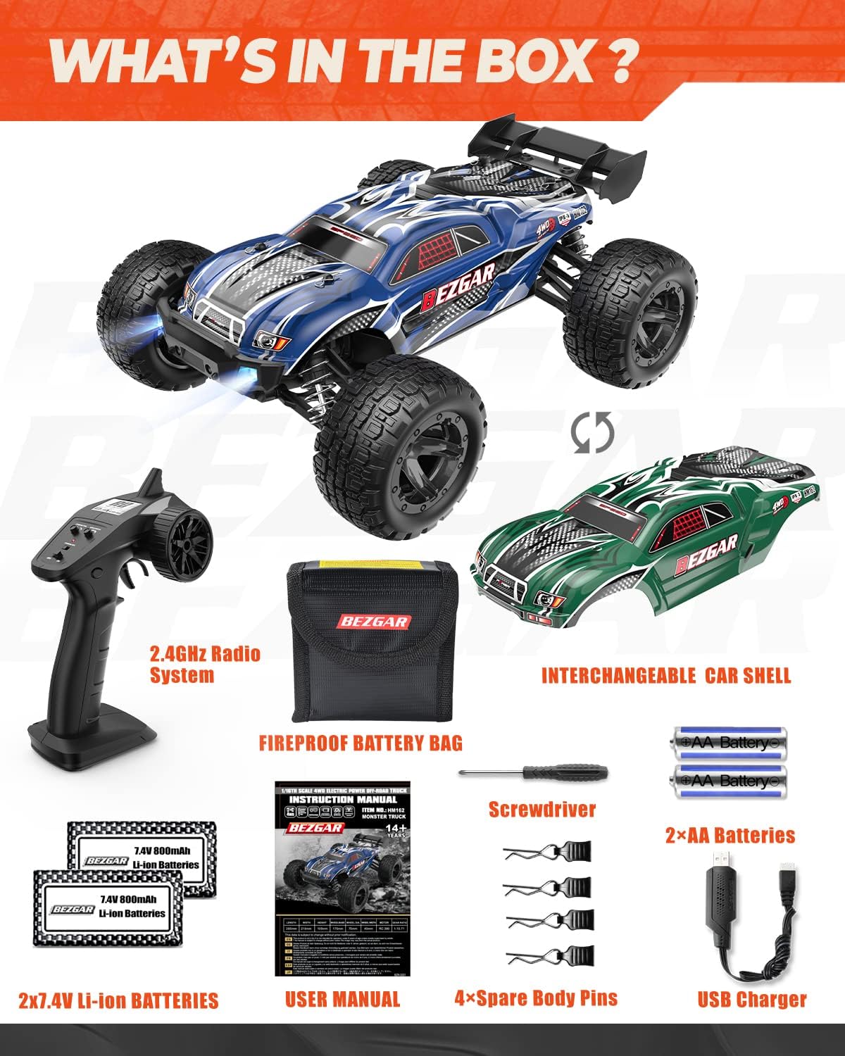 1:16 Scale 4WD Remote Control Electric Off Road RC Monster Truck U745