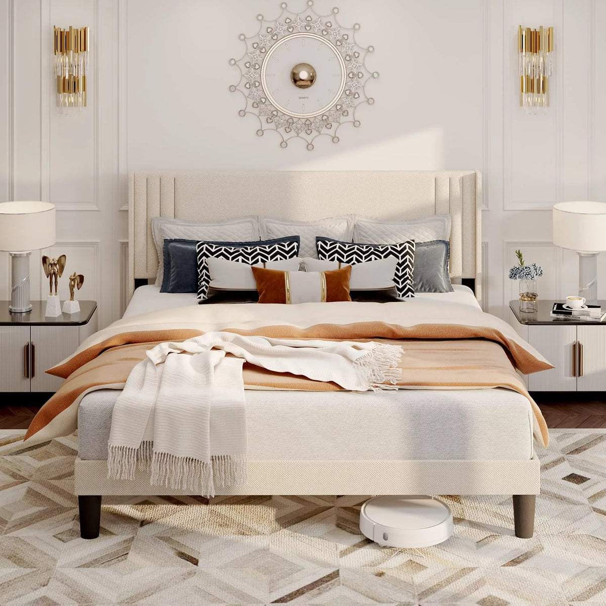 Queen Bed Frame with Adjustable Headboard and 4 Storage Drawers A9018