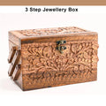 Hand Carved Wooden Jewelry Organizer with Lock U2492