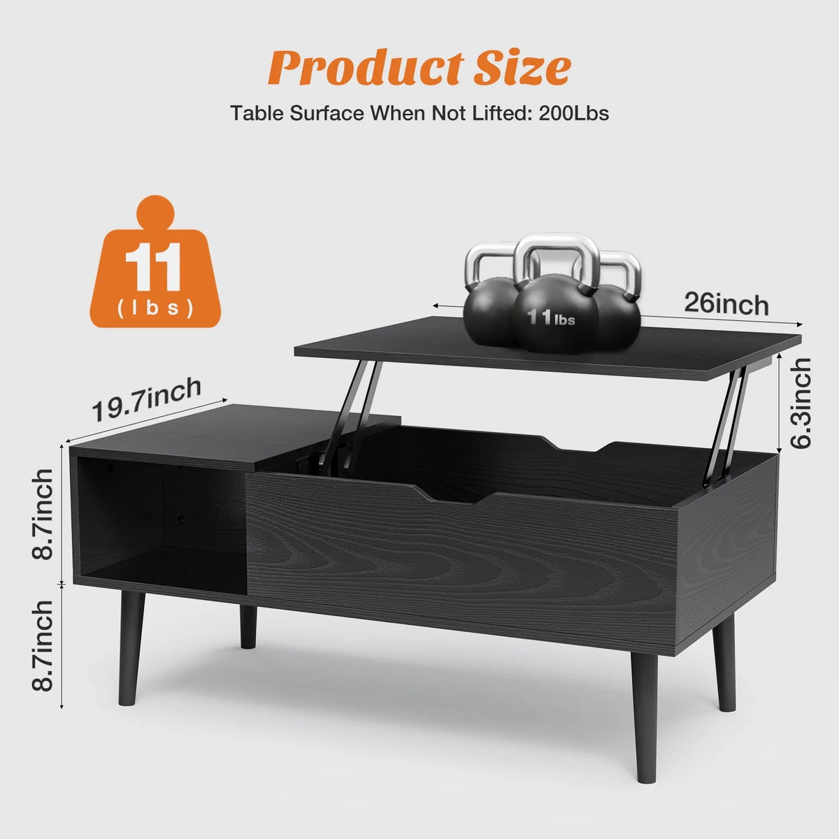 Adjustable Height Wooden Coffee Table with Hidden Compartments and Shelves A365179