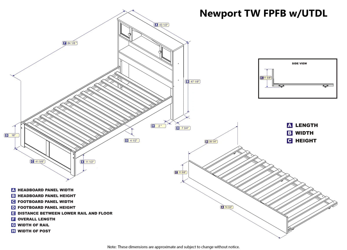 Twin Solid Wood Platform Bed with Footboard & Trundle in Walnut Q127