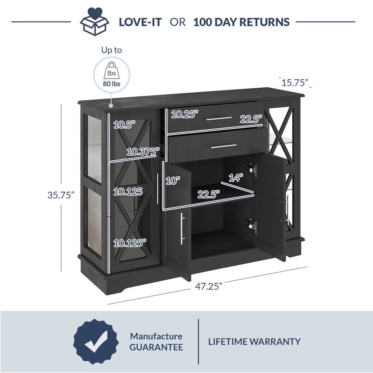 Black Wood Storage Sideboard Buffet Cabinet K8815