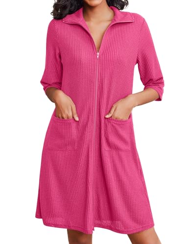 Short Waffle Knit Bathrobe with Pockets M974303