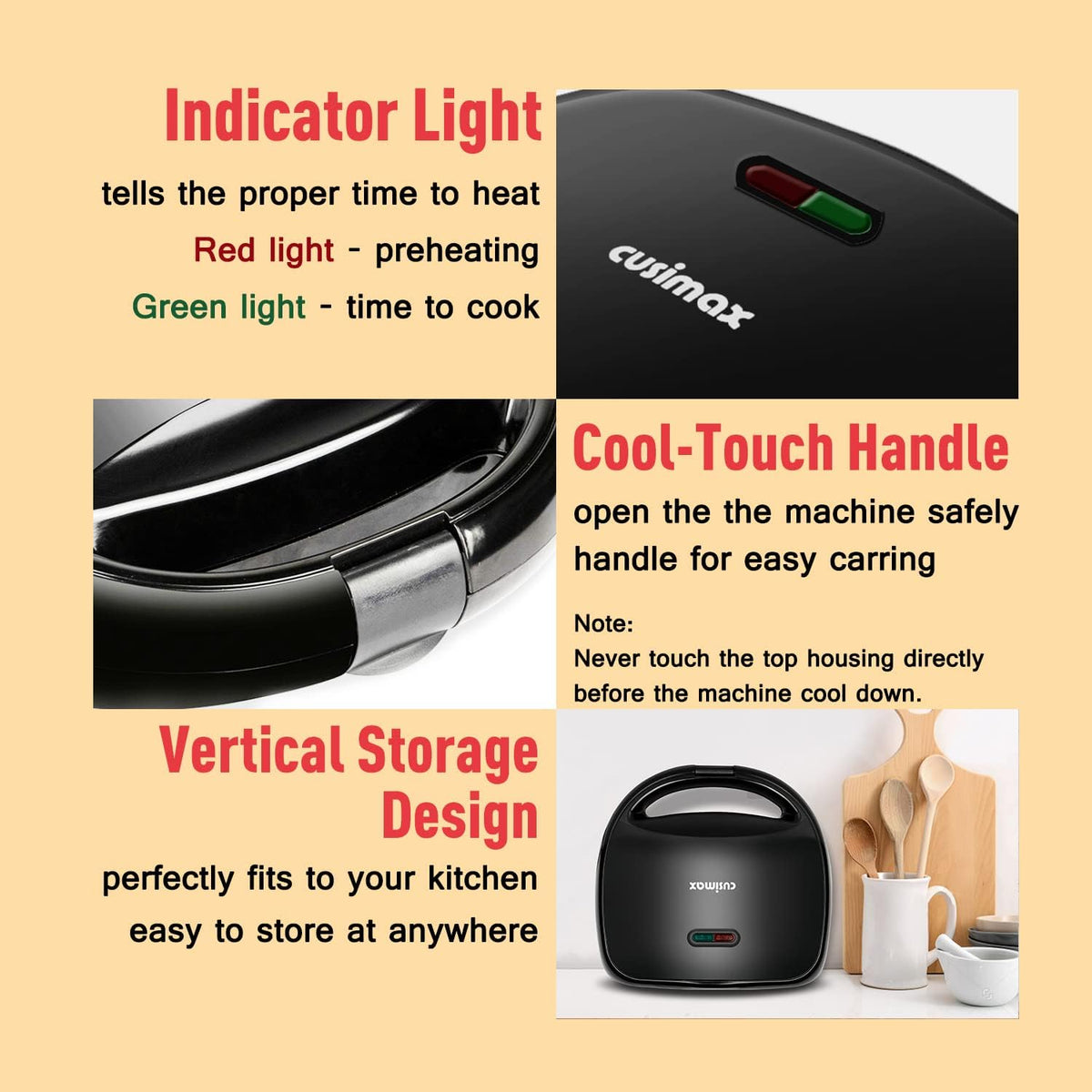 Black 3-in-1 Sandwich Maker and Waffle Iron with Non-stick Plate C2155