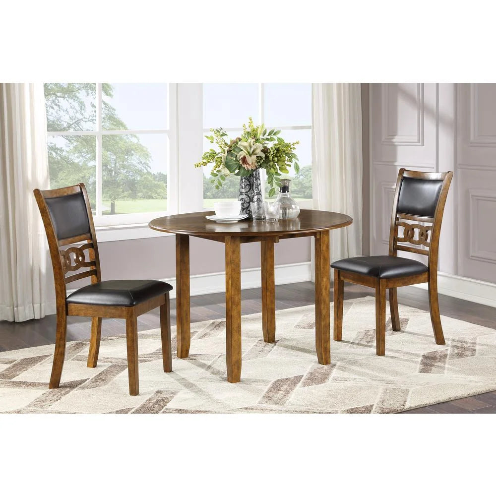 Solid Wood Drop Leaf Dining Table with 2 Chairs in Brown R28132