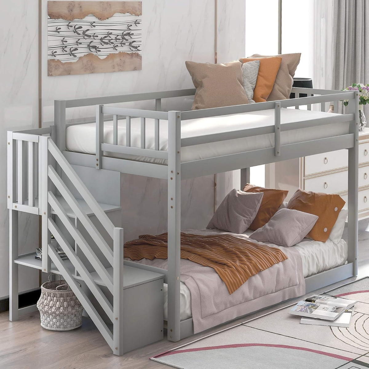 Twin Loft Beds with Slide and Staircase Q4433