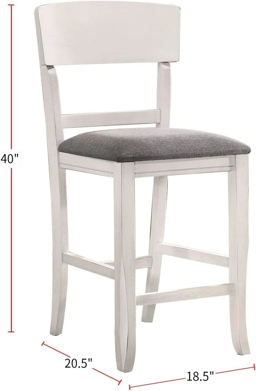 White Set of 6 Counter Height Chairs Light Gray Fabric Seat I652