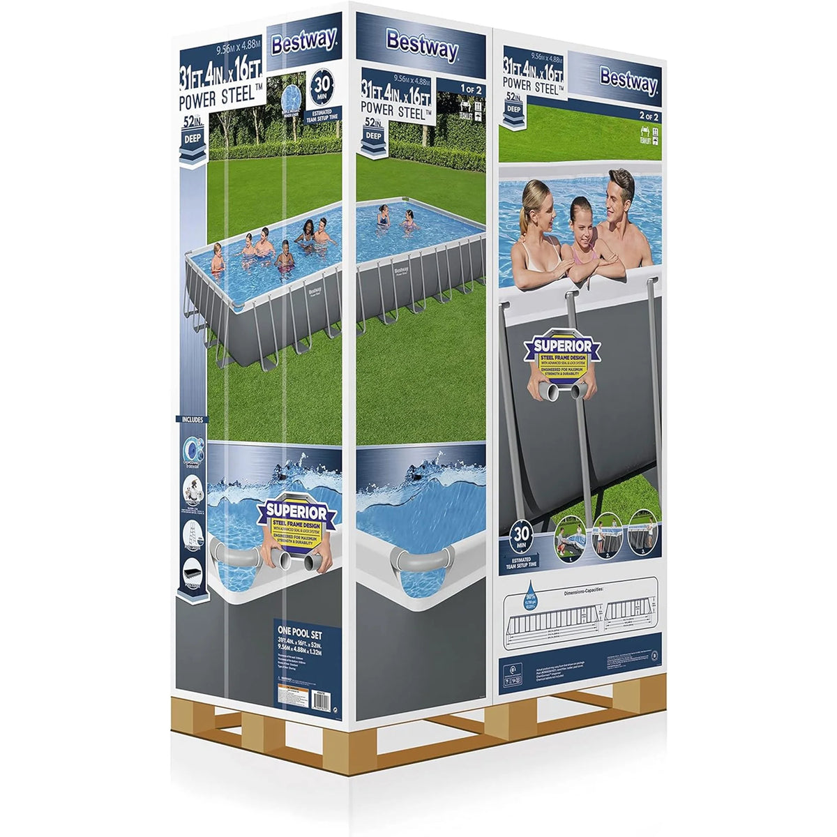 Grey Rectangular Metal Frame Above Ground Pool Set X4520