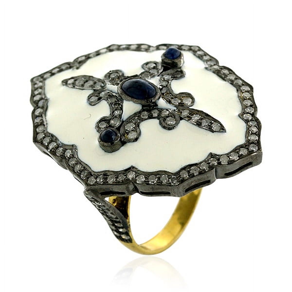 18k Gold 925 Sterling Silver Enamel Ring S93007