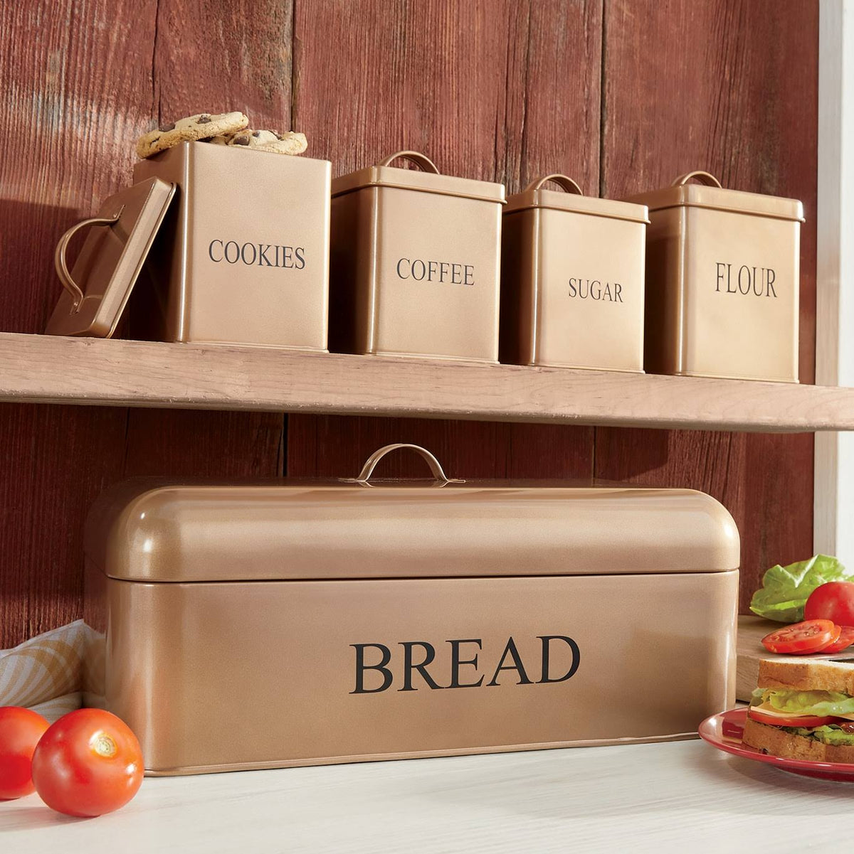 5-Piece Metal Canister and Breadbox Set W35975