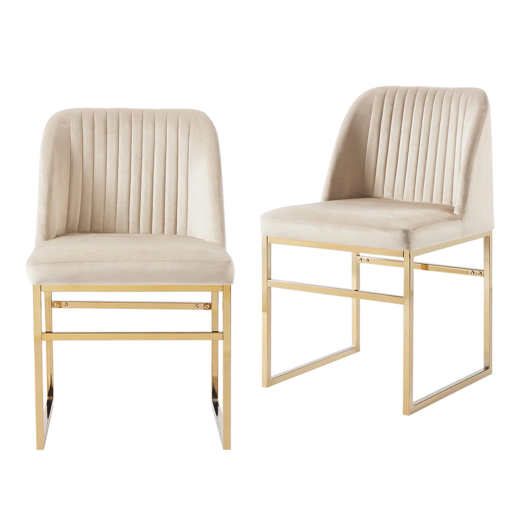 Set of 2 Upholstered Velvet Dining Chairs with Gold Metal Base A3561